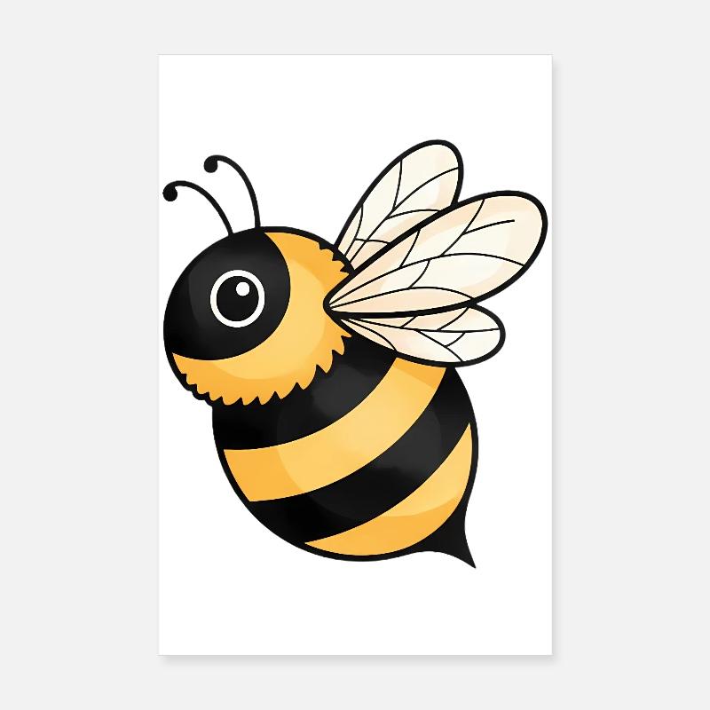 Happy Bee Jaune Noir Poster 20 x 30 cm