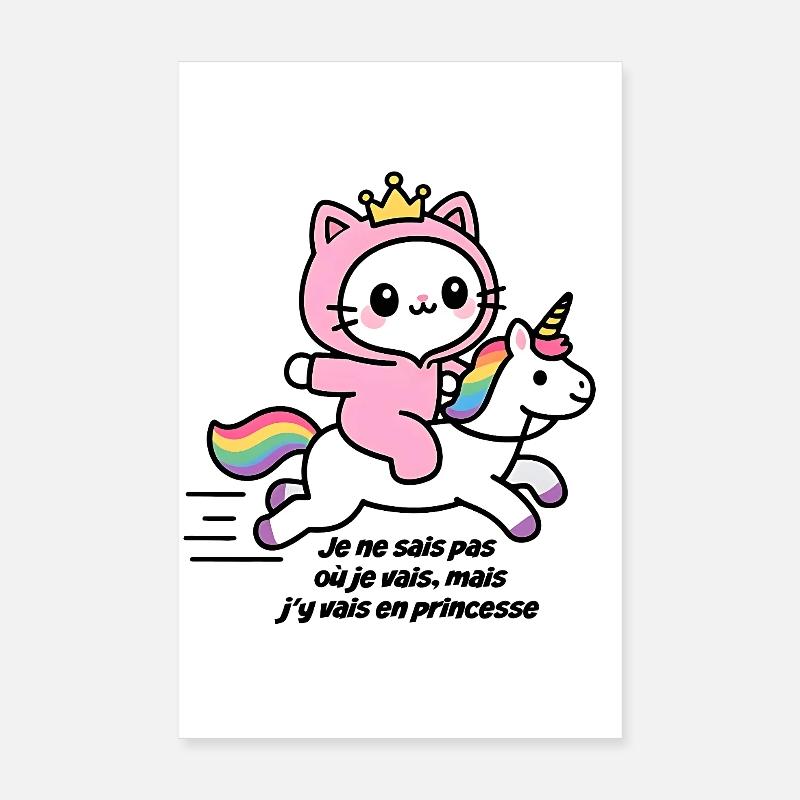 Rosa Katze auf Regenbogen-Einhorn Poster 20x30 cm
