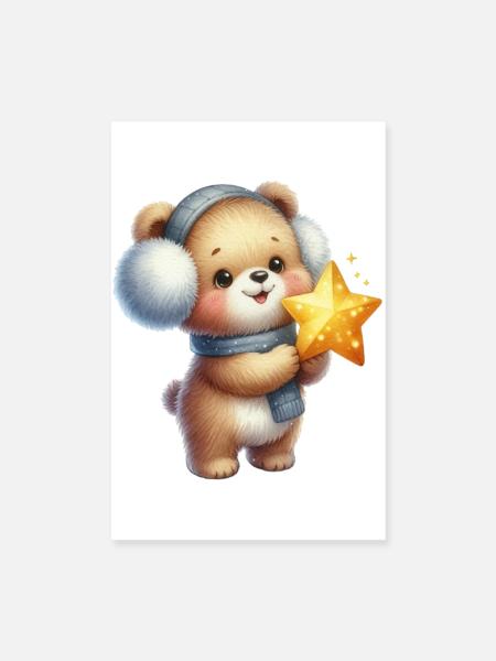 Ours douillet avec Star Wish - Poster 20 x 30 cm - blanc - Devant