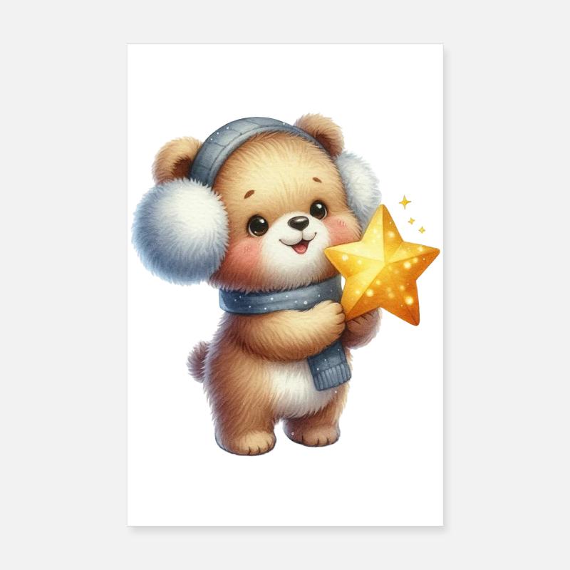 Ours douillet avec Star Wish Poster 20 x 30 cm