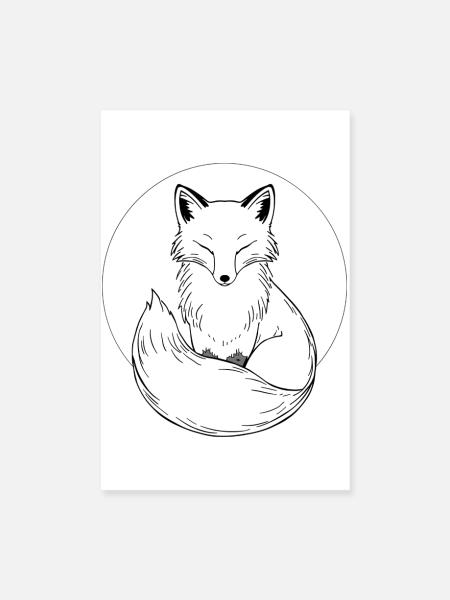 Fuchs in einem linearen Kreis - Poster 20x30 cm - Weiß - Vorne