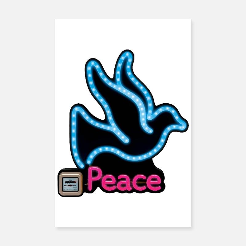 DOVE NEON - peace & love - Poster 8" x 12" (20x30 cm) - white