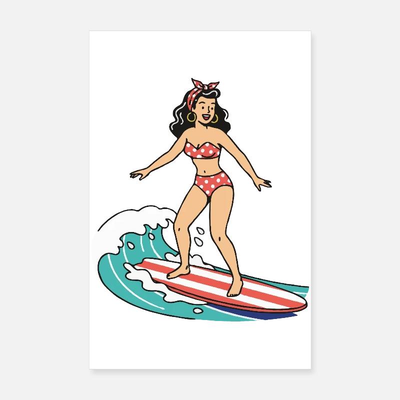 Pin-up-Mädchen auf dem Surfbrett Poster 20x30 cm