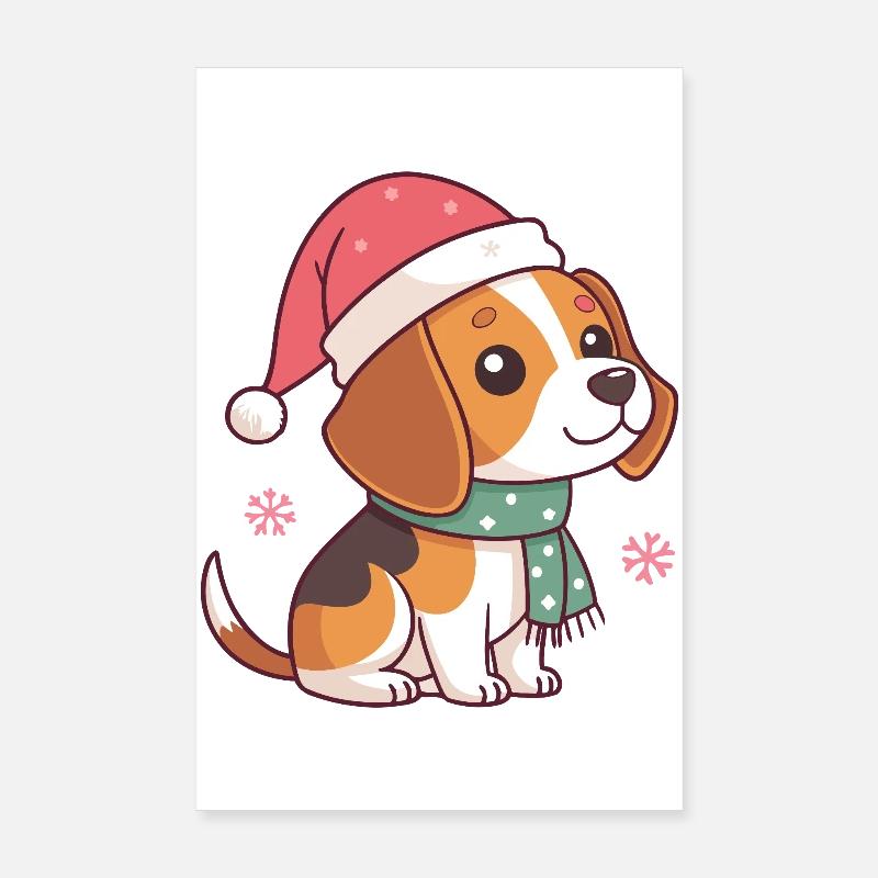 Beagle festif bonnet Noël Chaleureux Poster 20 x 30 cm