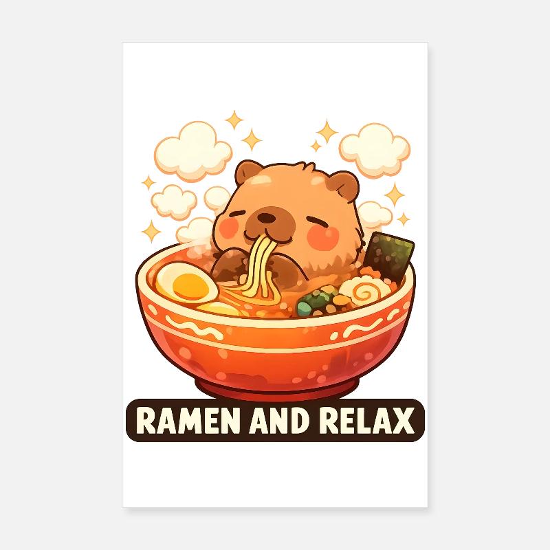 Capybara Ramen and Relax Poster 20x30 cm