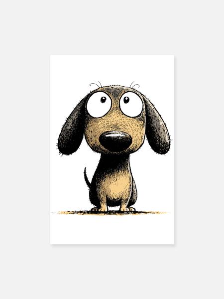 Dessins animés de chien teckel aux yeux en googly - Poster 20 x 30 cm - blanc - Devant
