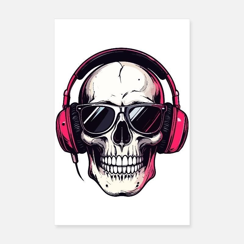 Crâne avec casque et lunettes de soleil Poster 20 x 30 cm