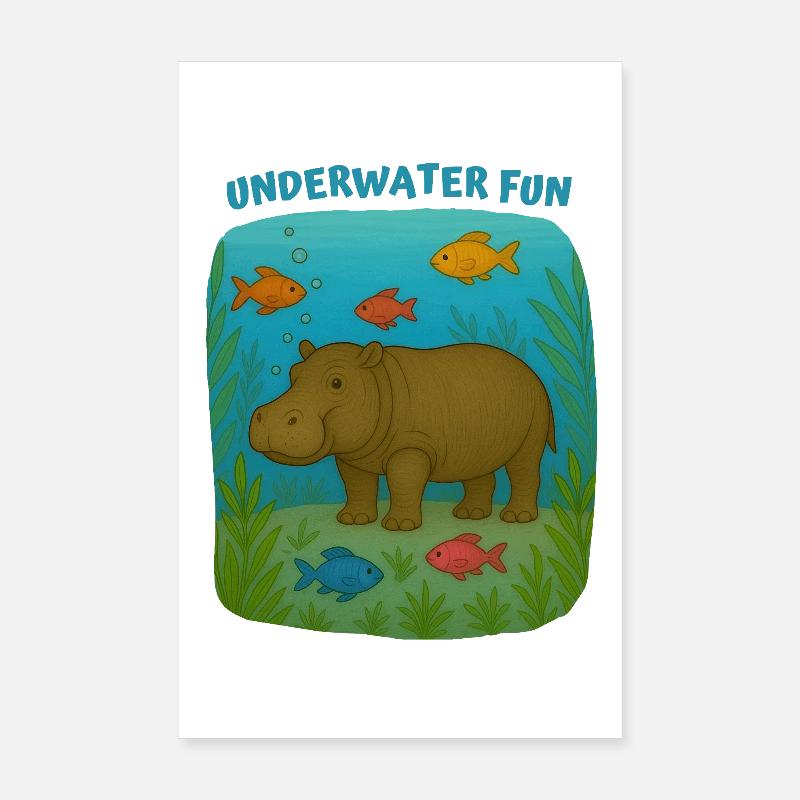 Hippopotame dans le jeu sous-marin Poster 20 x 30 cm