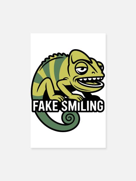 Caméléon souriant factice - Poster 20 x 30 cm - blanc - Devant