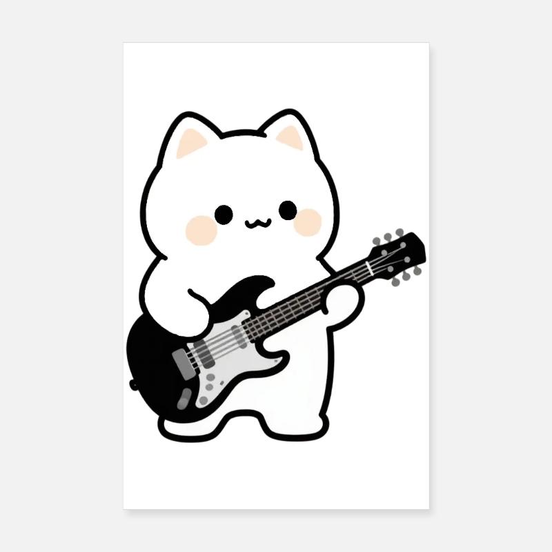 Kawaii Cat avec guitare électrique Poster 20 x 30 cm