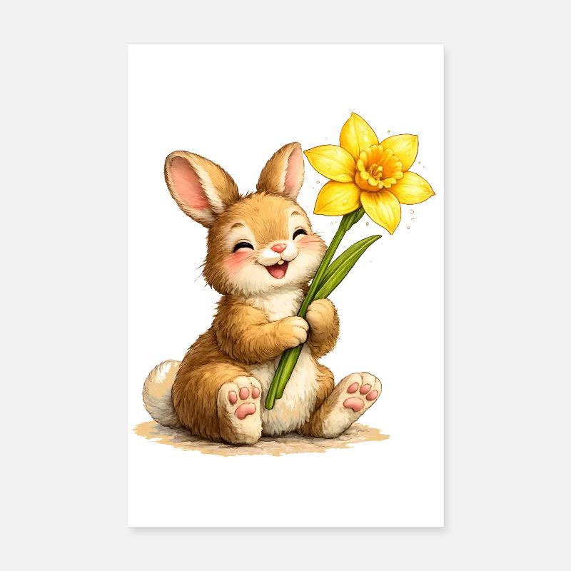 Lapin à la fleur jaune de printemps Poster 20 x 30 cm