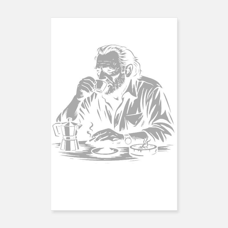 Charles Bukowski trinkt Kaffee im Café Poster 20x30 cm