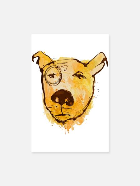 Wasserfarbenhund mit Monokel - Poster 20x30 cm - Weiß - Vorne