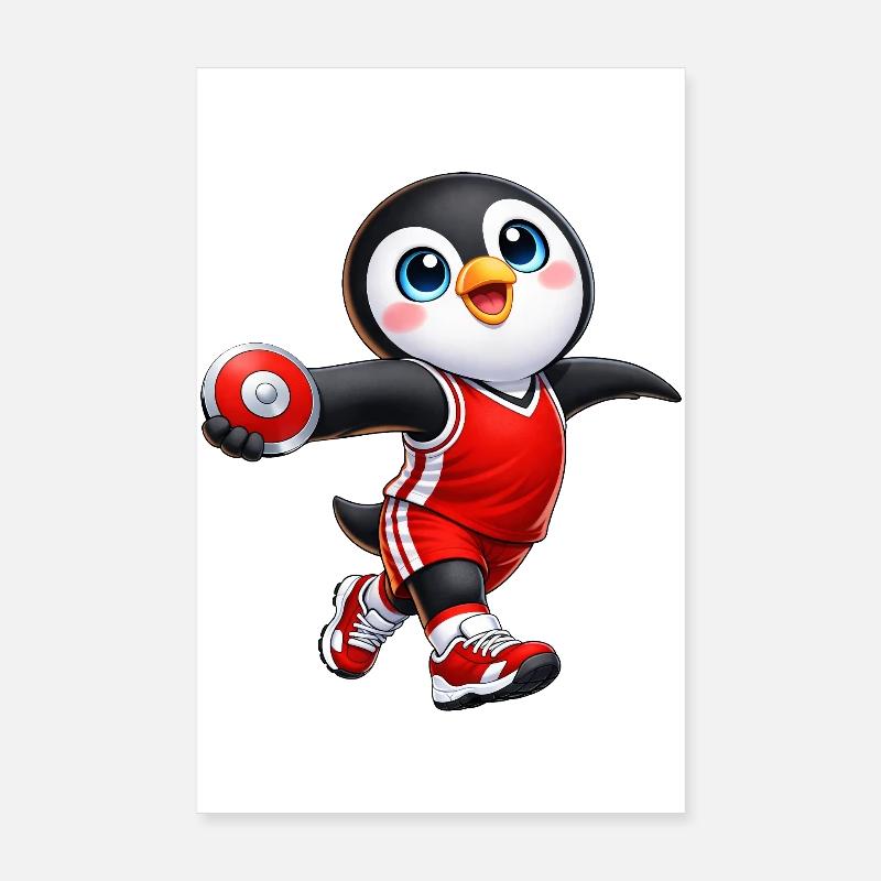Dessin animé mignon du joueur de disque lancé un pingouin Poster 20 x 30 cm