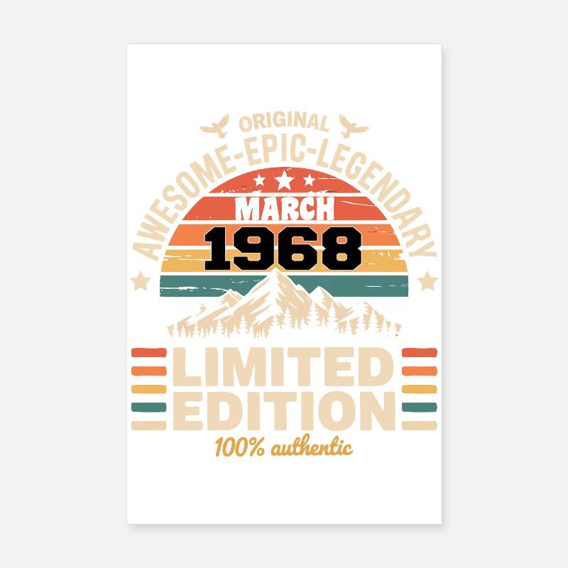 Millésime Anniversaire Mars 1968 March 1968 Poster 20 x 30 cm