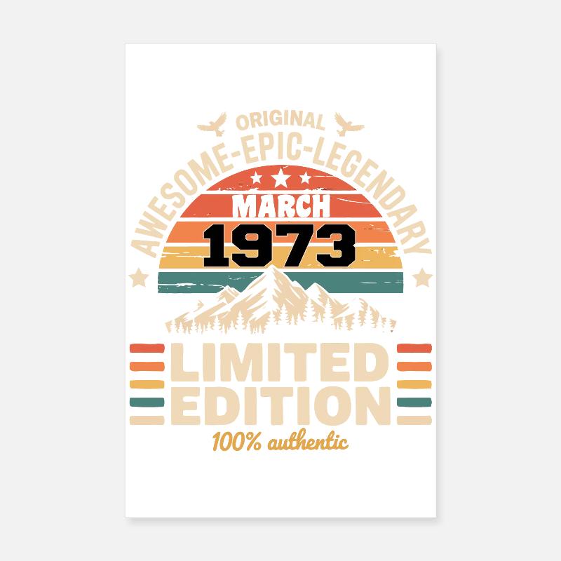 Millésime Anniversaire Mars 1973 March 1973 Poster 20 x 30 cm