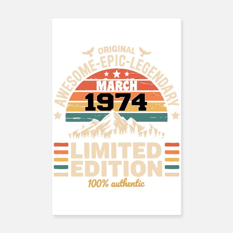 Millésime Anniversaire Mars 1974 March 1974 Poster 20 x 30 cm