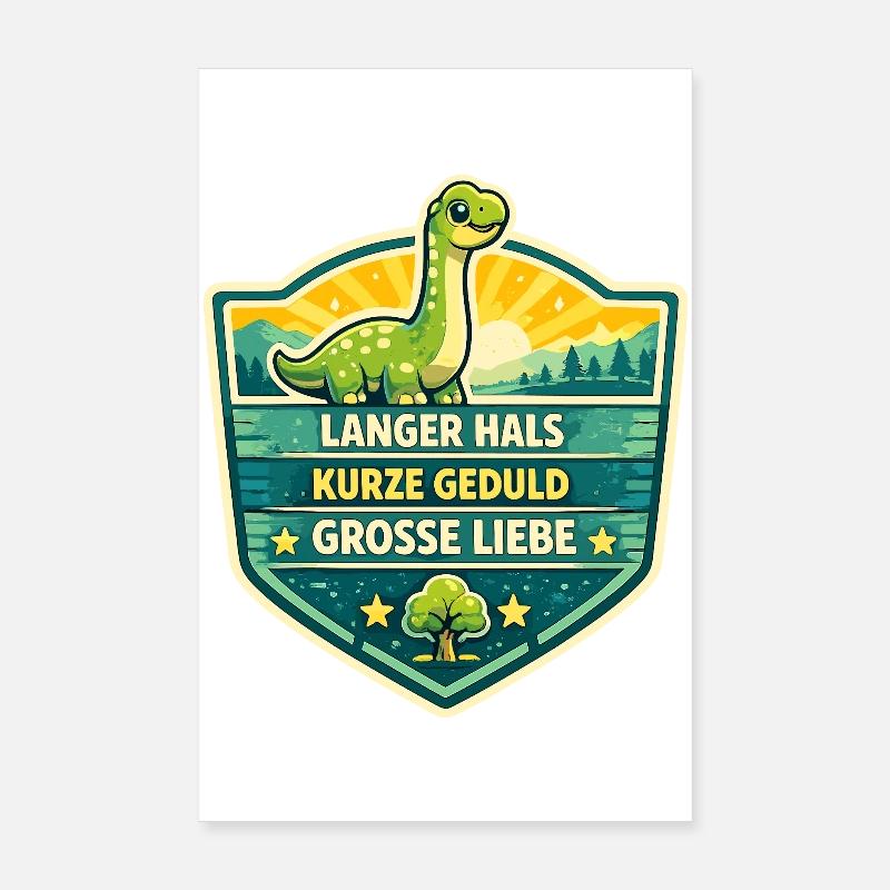 Langer Hals Dino Schildmotiv Poster 20x30 cm