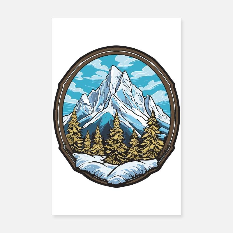 Alpine Mountain Panorama Badge Poster 8" x 12" (20x30 cm)