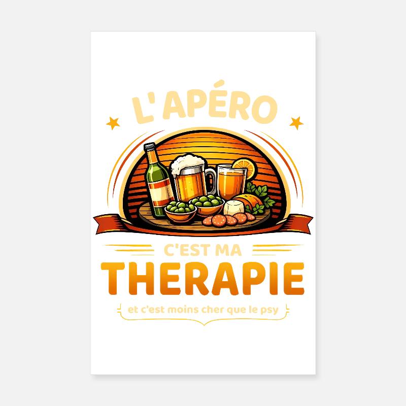 L’apéro c’est ma thérapie humour apéritif Poster 20 x 30 cm
