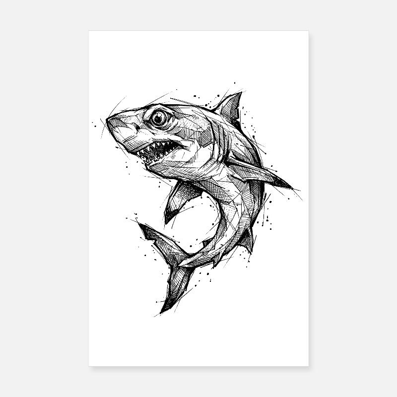Géométrie de requin - Conception moderne de croquis de requin Poster 20 x 30 cm