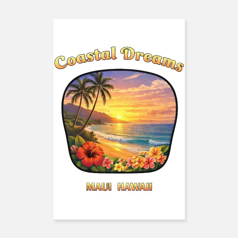 Vacances de rêve à Maui Hawaii Plage côtière Coucher de soleil Poster 20 x 30 cm