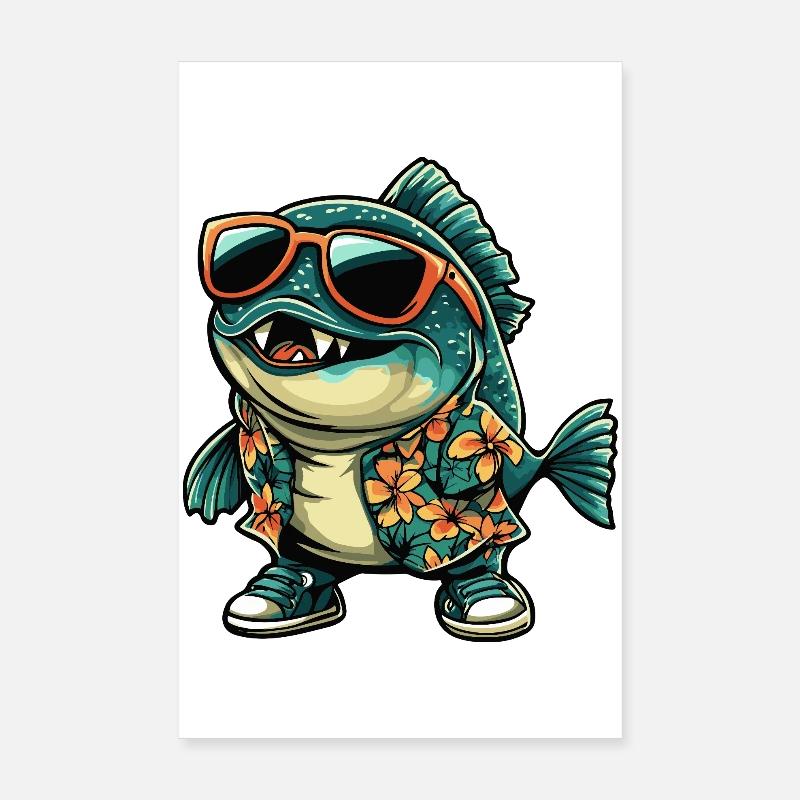 Piranha Fisch Comic Urlaub Poster 20x30 cm