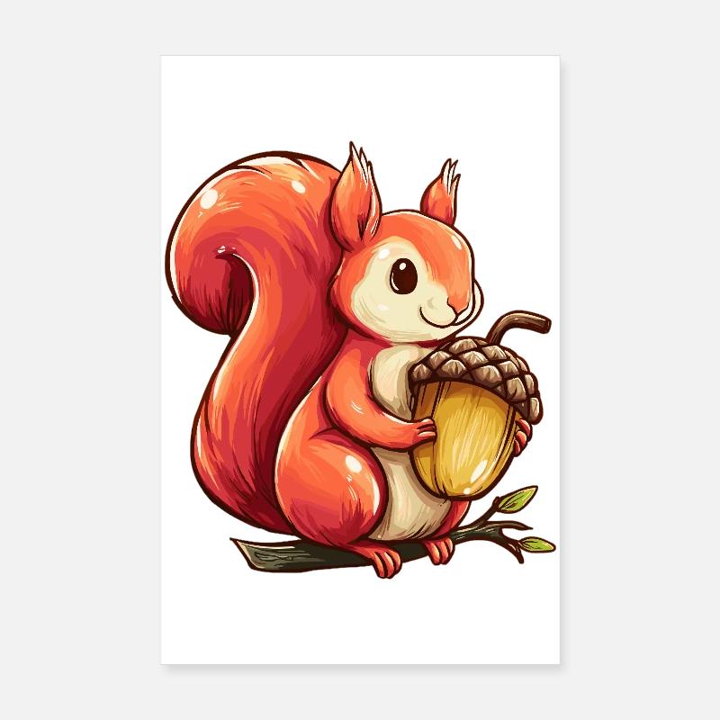 Kuscheliges Eichhörnchen mit Eichel Poster 20x30 cm