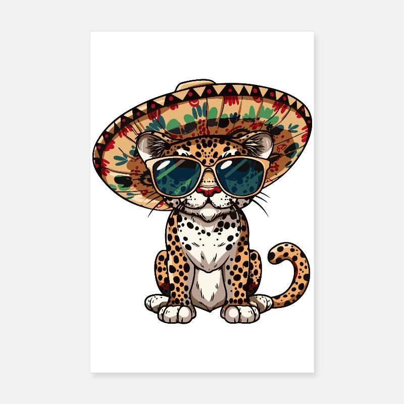 Sombrero comique léopard drôle Poster 20 x 30 cm