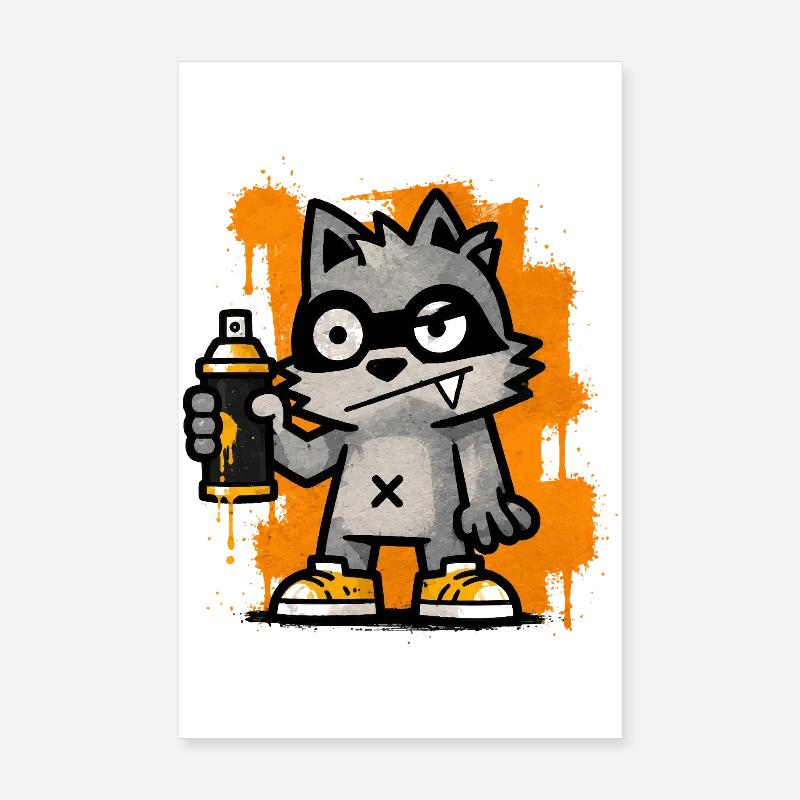 Raton laveur graffiti stylé avec art de rue en bombe de spray Poster 20 x 30 cm
