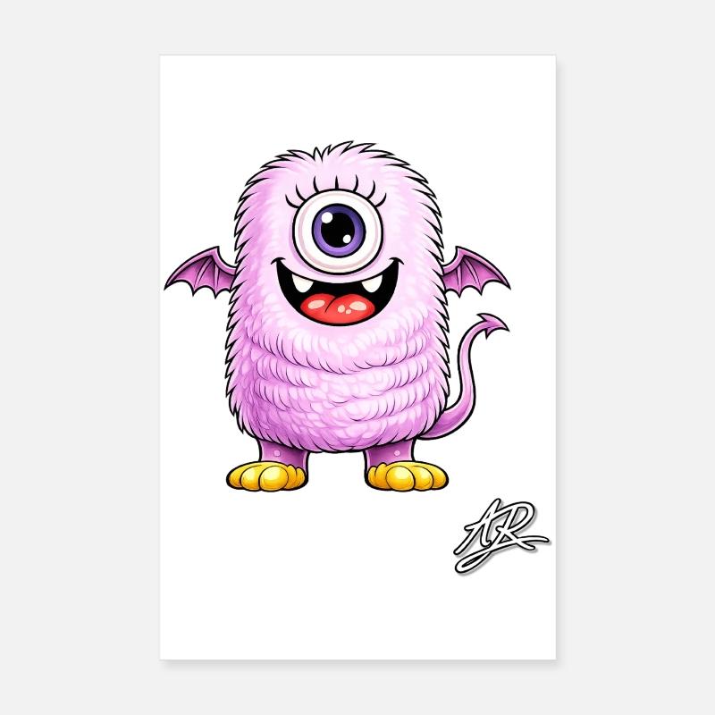 Monstre lilas œil unique ailé Poster 20 x 30 cm