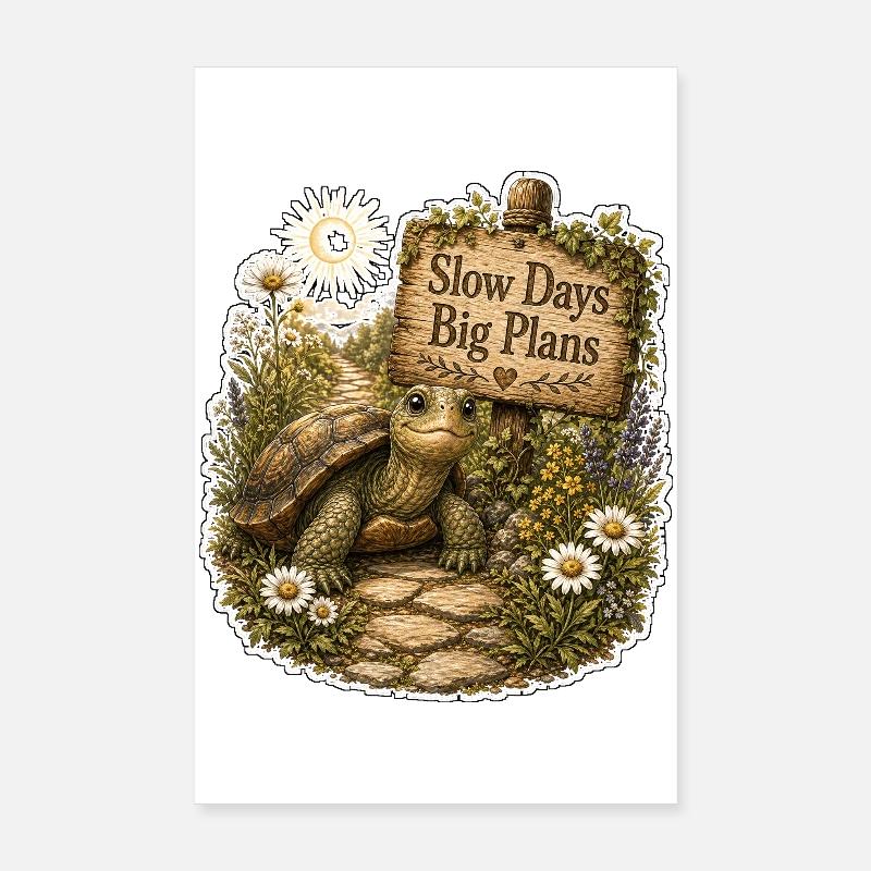 Slow Days Big Plans Turtle Poster 8" x 12" (20x30 cm)