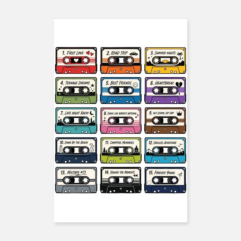 Retro Audio Kassettensammlung - Poster 20x30 cm - Weiß