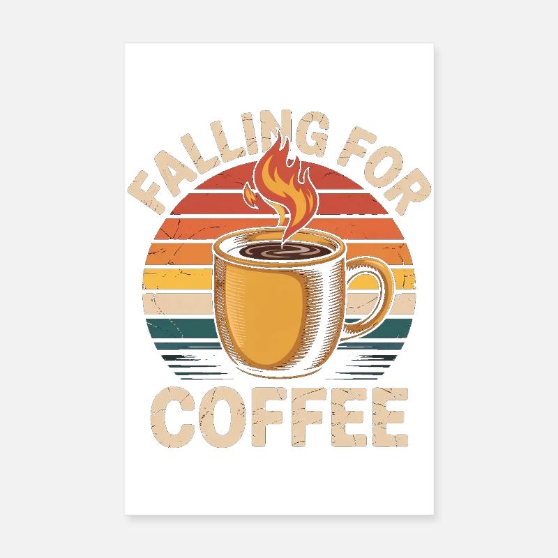 Falling For Coffee Retro Vintage Fall Poster 8" x 12" (20x30 cm)