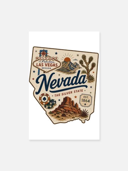 Nevada Silver State Vintage Las Vegas Aufkleber - Poster 20x30 cm - Weiß - Vorne