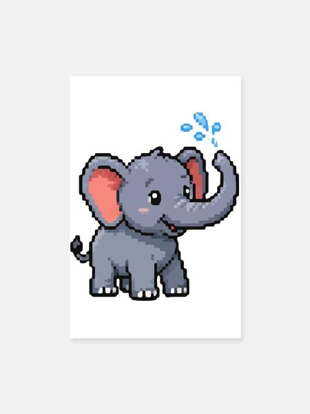 Pixel Elephant with Bubbles - Poster 8" x 12" (20x30 cm) - white - Front