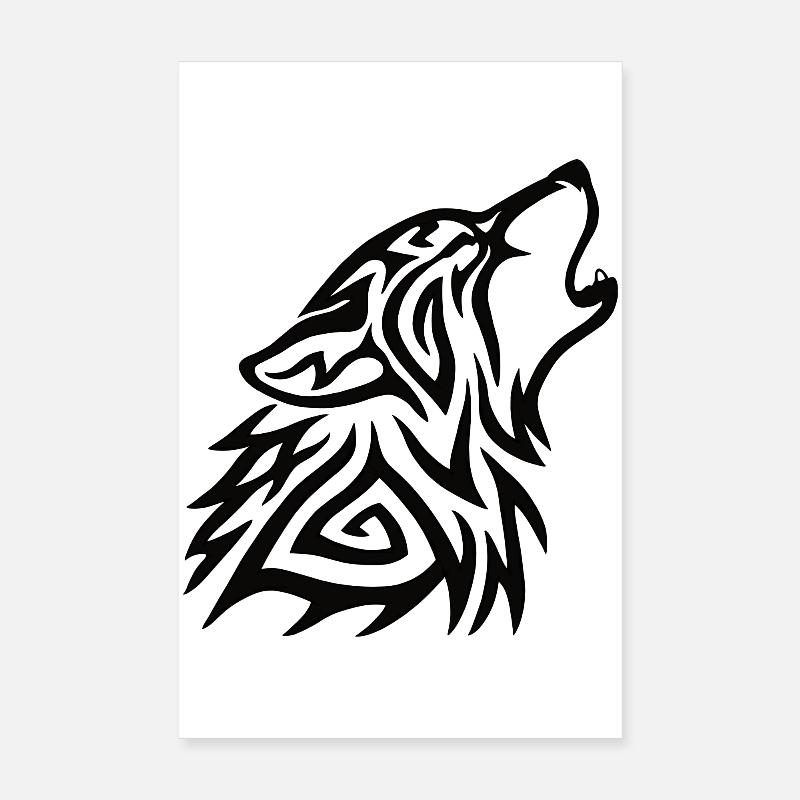 Tribal Wolf Howl - Poster 8" x 12" (20x30 cm) - white
