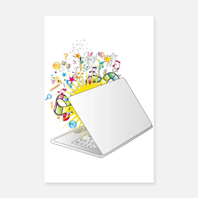 Un ordinateur portable à moitié ouvert avec beaucoup de symboles Poster 20 x 30 cm