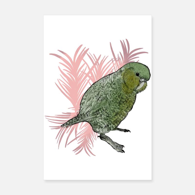 Kakapo mit Palmwedel Vignette Poster 20x30 cm