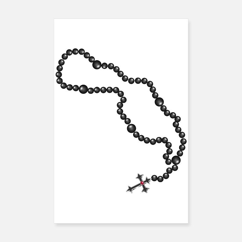 Dessin du chapelet avec croix et perles noires Poster 20 x 30 cm