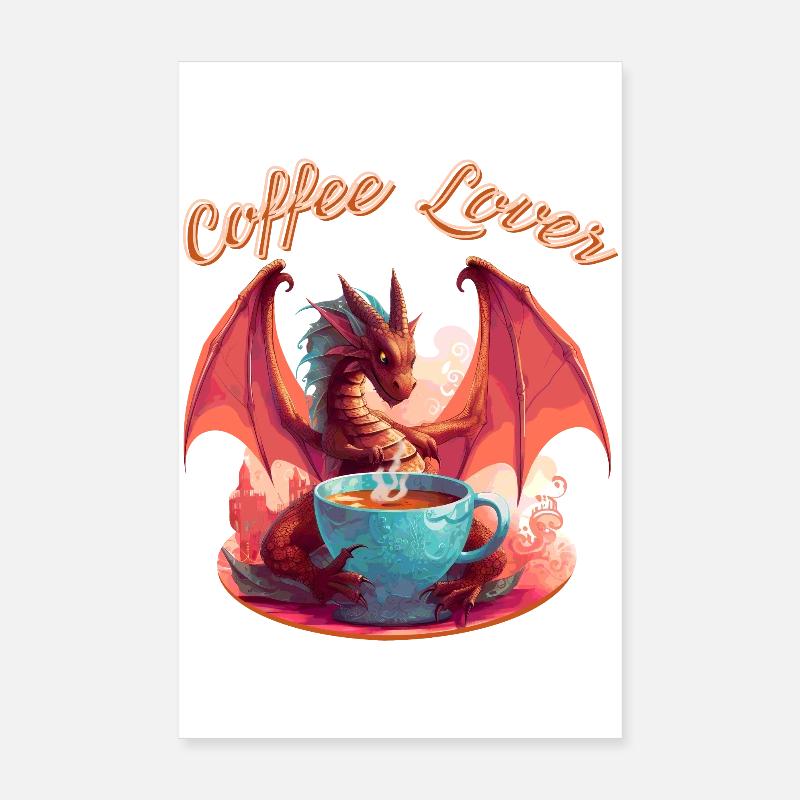 Dragon Coffee Lover - Poster 20x30 cm - Weiß