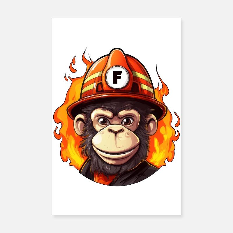Fire Brigade Monkey Poster 8" x 12" (20x30 cm)