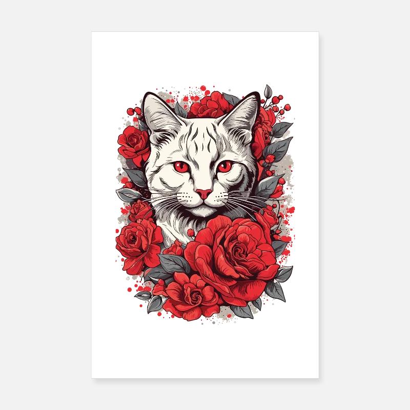 Roter Rosenkater Blick, Katze mit Rosen Poster 20x30 cm