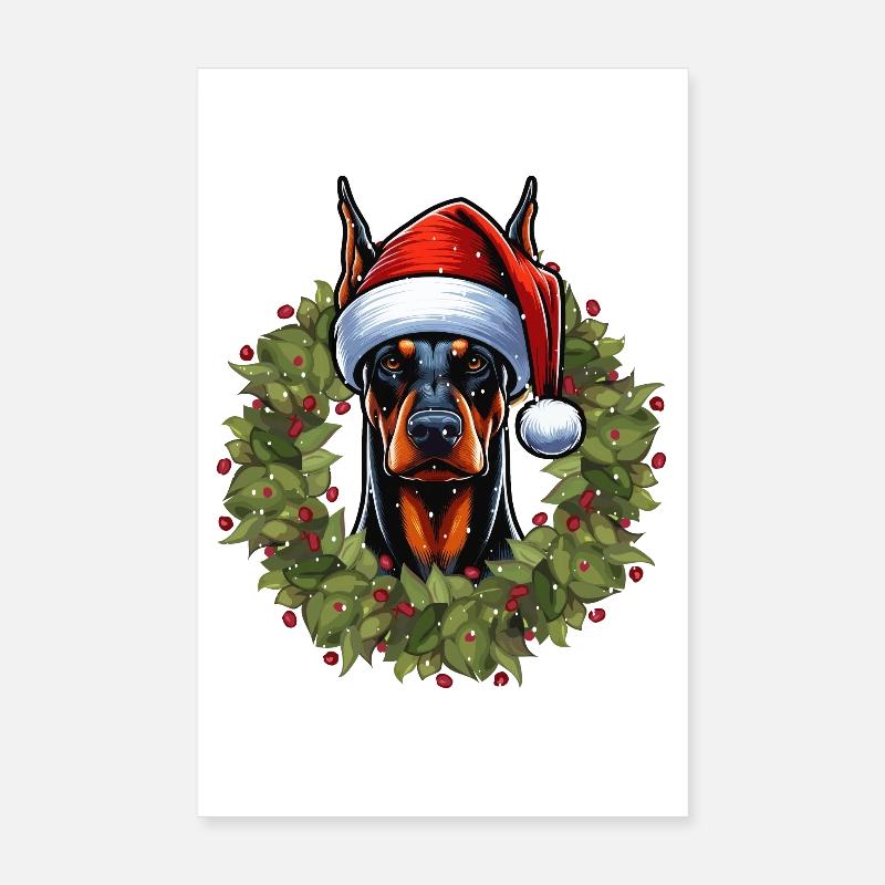 Doberman Christmas Hat Design Poster 8" x 12" (20x30 cm)