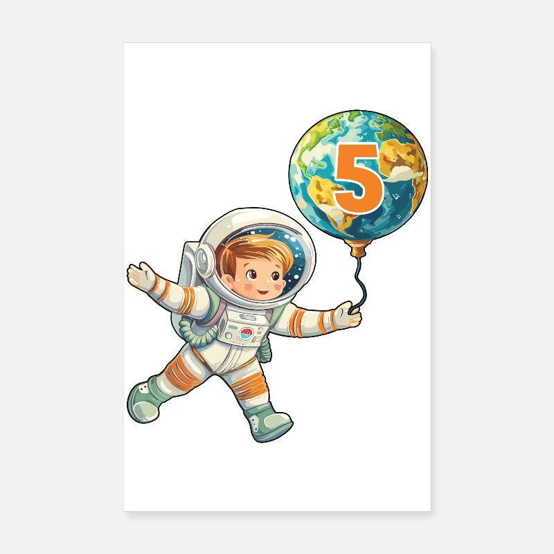 Astronaut 5 Birthday 5 Years Astronaut Space Poster 8" x 12" (20x30 cm)