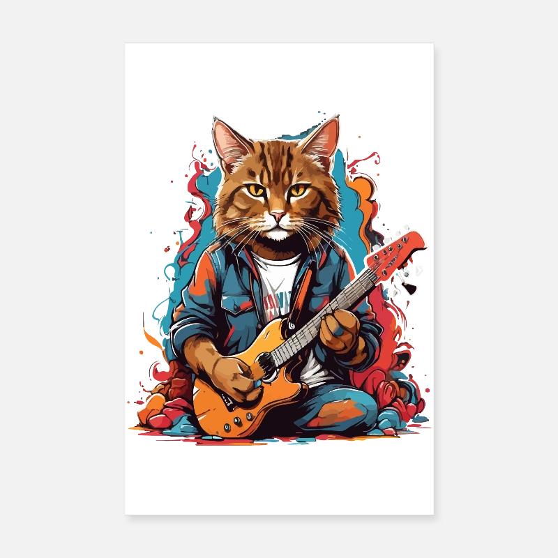 Katze mit Gitarre Poster 20x30 cm