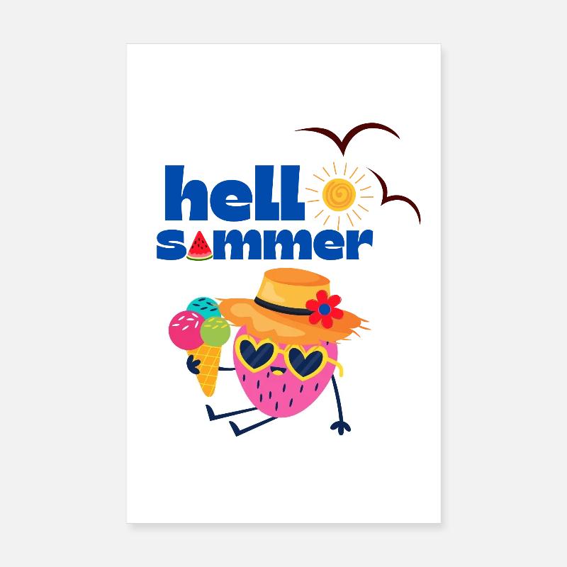 Sommerlicher Erdbeeren und Eis Cartoon Poster 20x30 cm