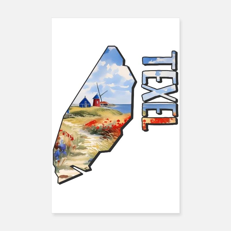 Carte aquarelle de Texel Poster 20 x 30 cm