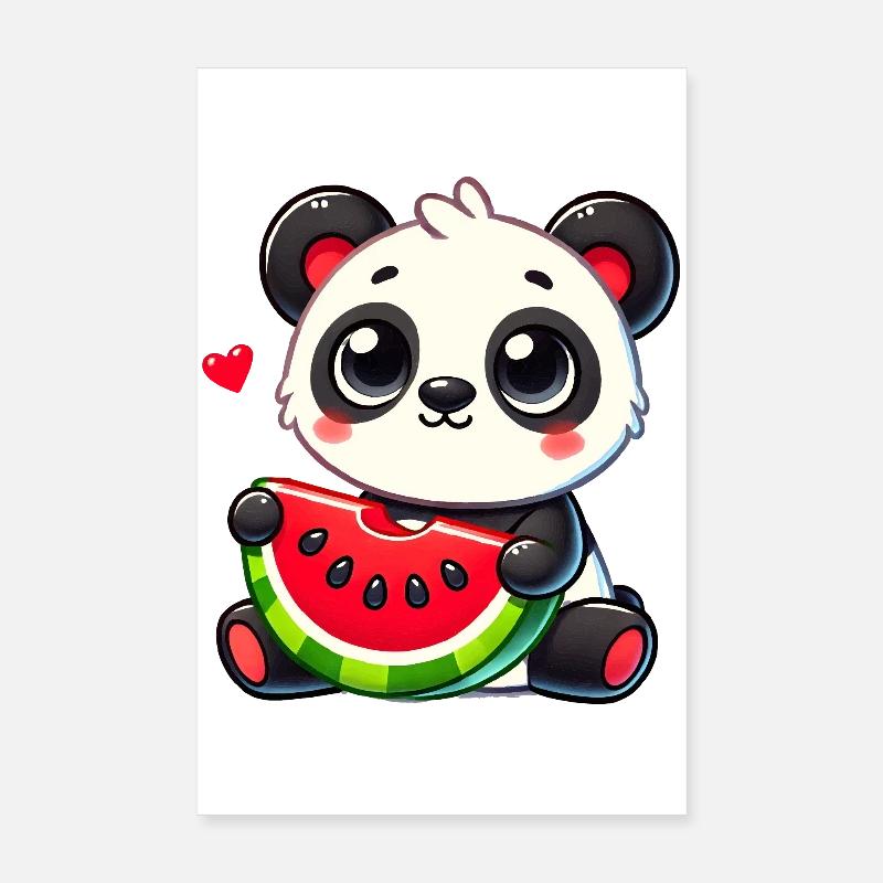 L’adorable panda déguste un morceau de pastèque Poster 20 x 30 cm