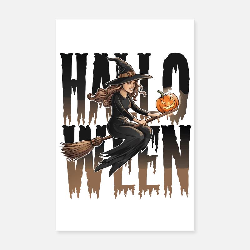 Witch with Pumpkin On Telijne Poster 8" x 12" (20x30 cm)
